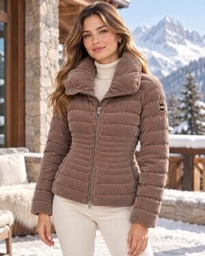 Quiet Luxury Velvet Down Puffer Jacket Colmar Originals Taupe Apres Ski IT 42 6